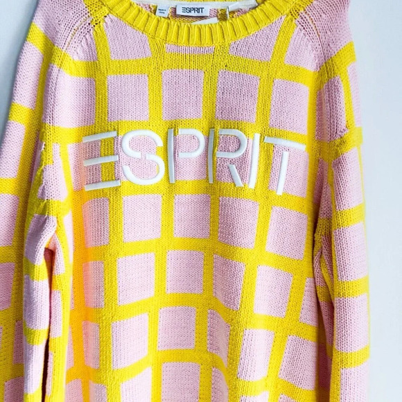 Espirit Pink Yellow Plaid Preppy Men's Sweater XL - Picture 6 of 10